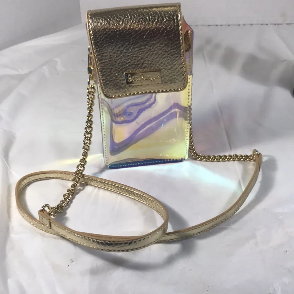 Lilly Pulitzer Hayes Faux Leather Gold & Iridescent Crossbody Phone Concert Bag
